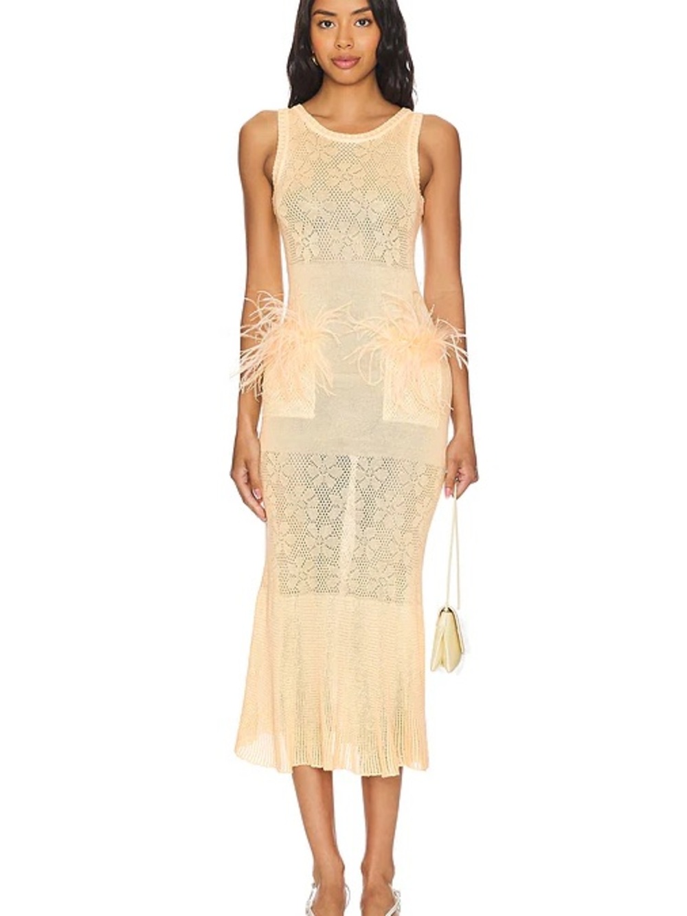 Sleeveless Feather-Pocket Midi Dress